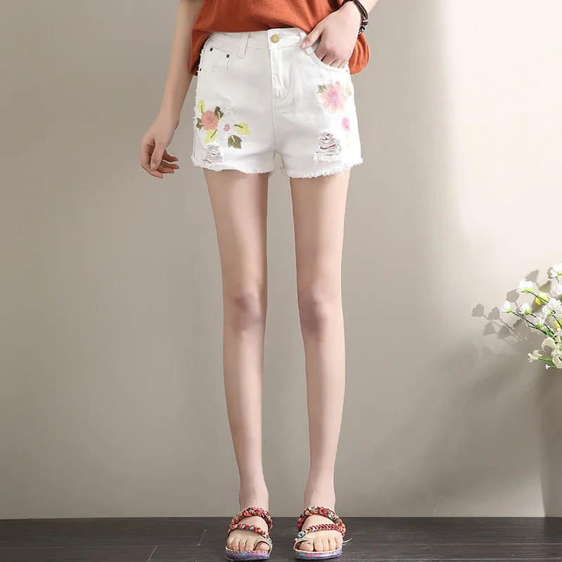 Женские джинсовые шорты с вышивкой свободные тонкие студенческие и