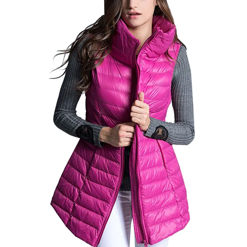 2017 Повседневный Женский Длинный жилет ультра легкий вниз без рукавов мандарин