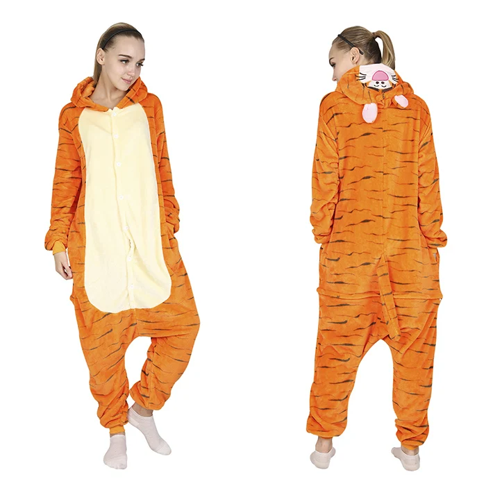 Tiger Onesies KIGUCOS, все в одном, зимняя теплая Пижама, мультяшный единорог, комбинезон, цельная Пижама, пижама с капюшоном, одежда для сна, кугуруми, пижама с животными для женщин - Цвет: Tiger Onesies