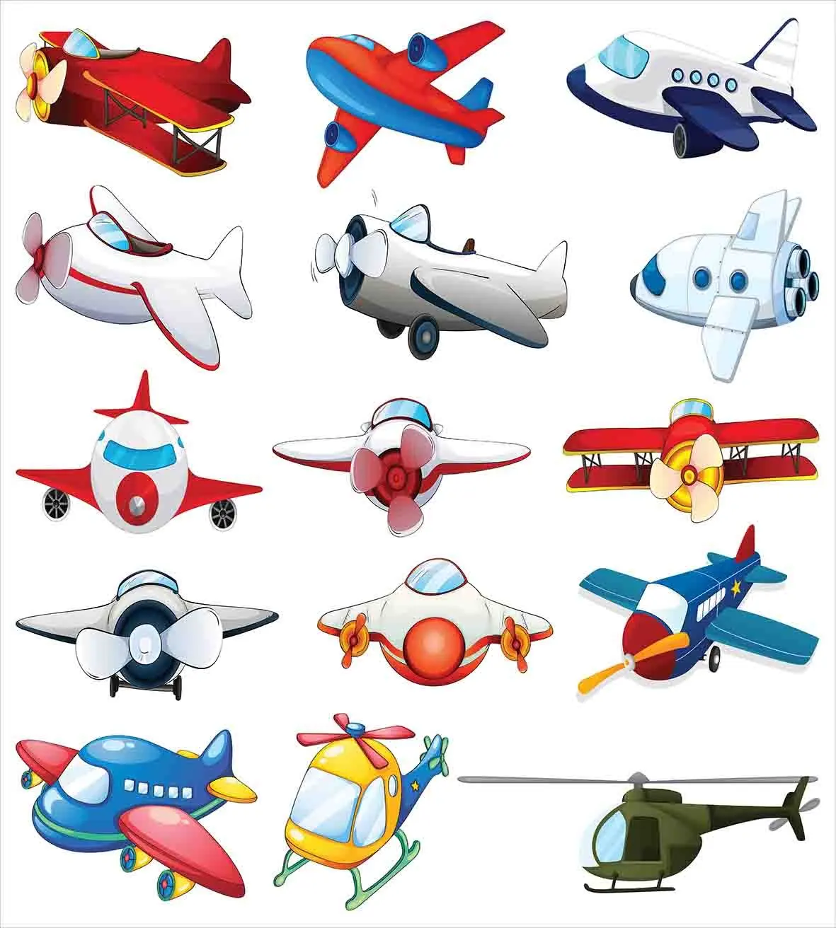 

Airplane Decor Duvet Cover Set Queen Size Illustration of Different Kind of Planes Toys Amusement Automated Childhood Cartoon