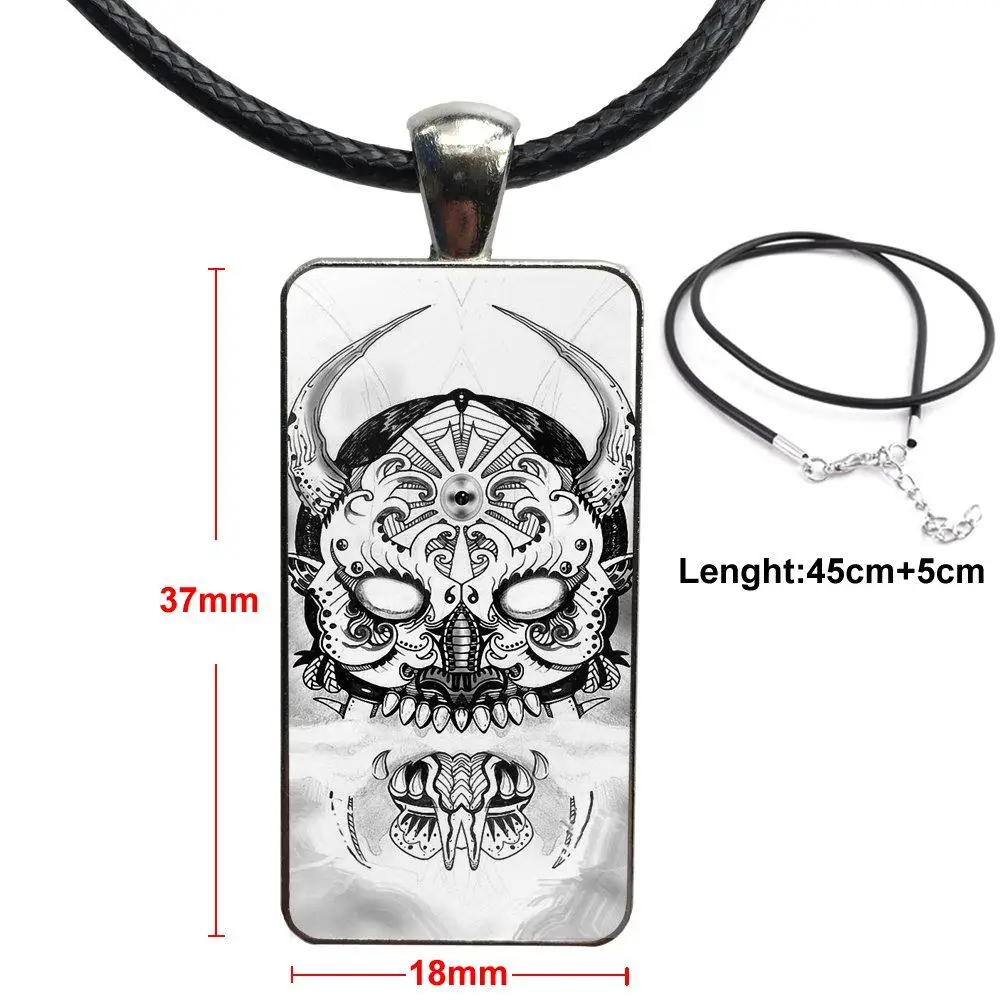 as picture Японская они Hannya демоническая маска бижутерия со стеклянными кабошонами стальной цвет с длинной подвеской чокер прямоугольное ожерелье для девочек подарок - Окраска металла: as picture