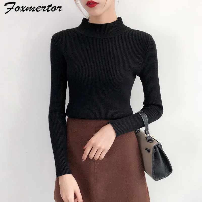 Fashion Girl Half-High Collar Pullover Sweater Bottoming Shirt Women's Long-Sleeved Short Solid Color Autumn And | Женская одежда