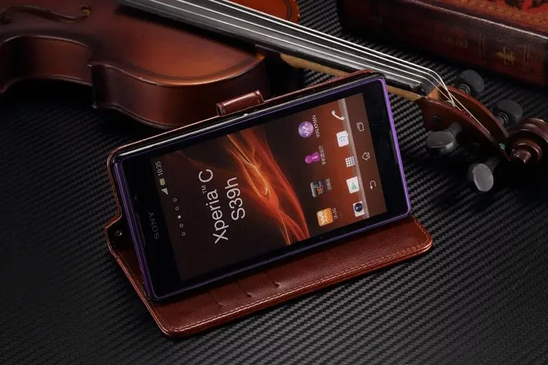 Ультратонкий кожаный чехол-книжка для телефона Sony Xperia C C2305 | Мобильные телефоны и