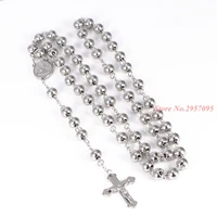 classic womens mens necklace stainless steel silver color bead rosary chain jesus christ cross pendant free shipping