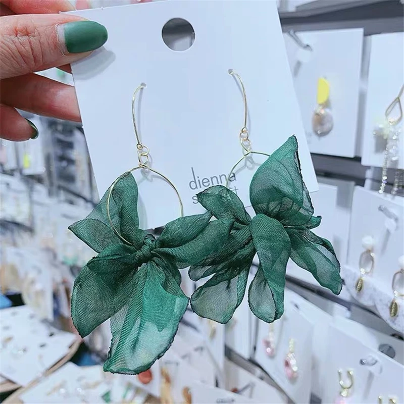 Korean Fashion Multicolor Big Yarn Flowers Drop Earrings for Women Dangle Bohemian Wedding Jewelry Gift wholesale | Украшения и