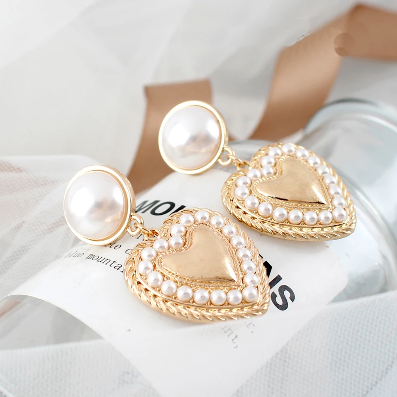 Женские винтажные серьги подвески с искусственным жемчугом и сердцем элегантные