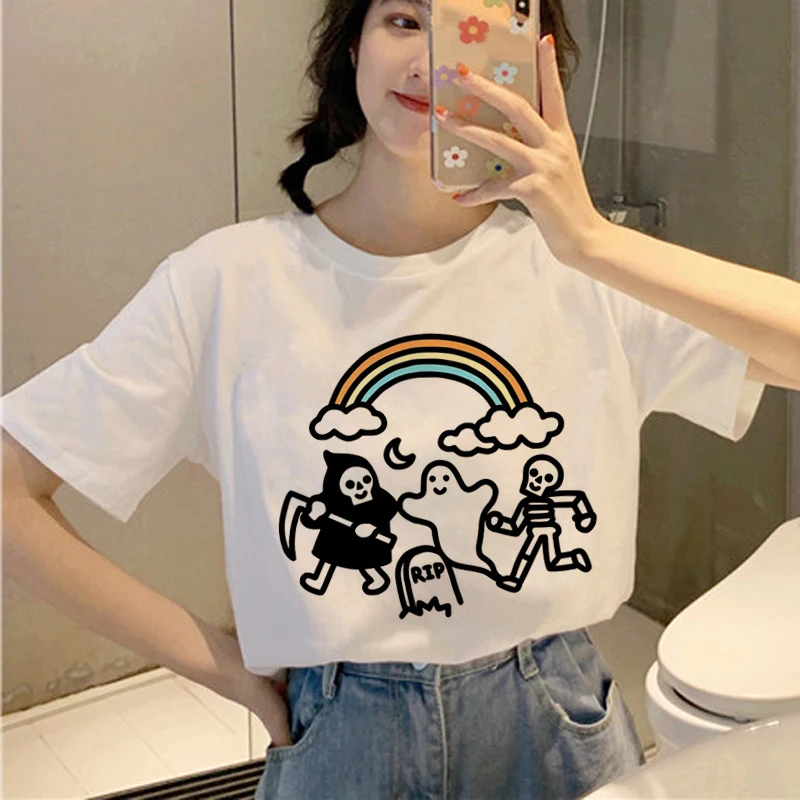 Милая Радужная Футболка Harajuku Ullzang Женская забавная мультяшная кавайная футболка