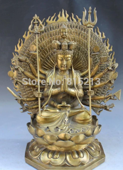 

14 "Тибетский буддизм, бронзовый Lotus 1000 Arms Avalokiteshvara статуя богини