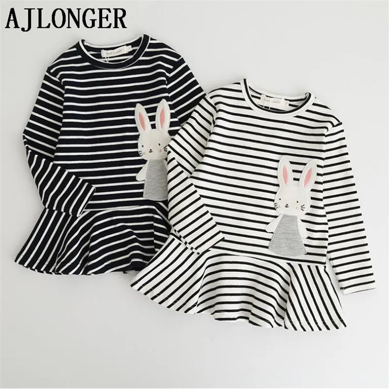 AJLONGER Хлопковое платье для девочек Осенняя футболка с длинными рукавами и принтом