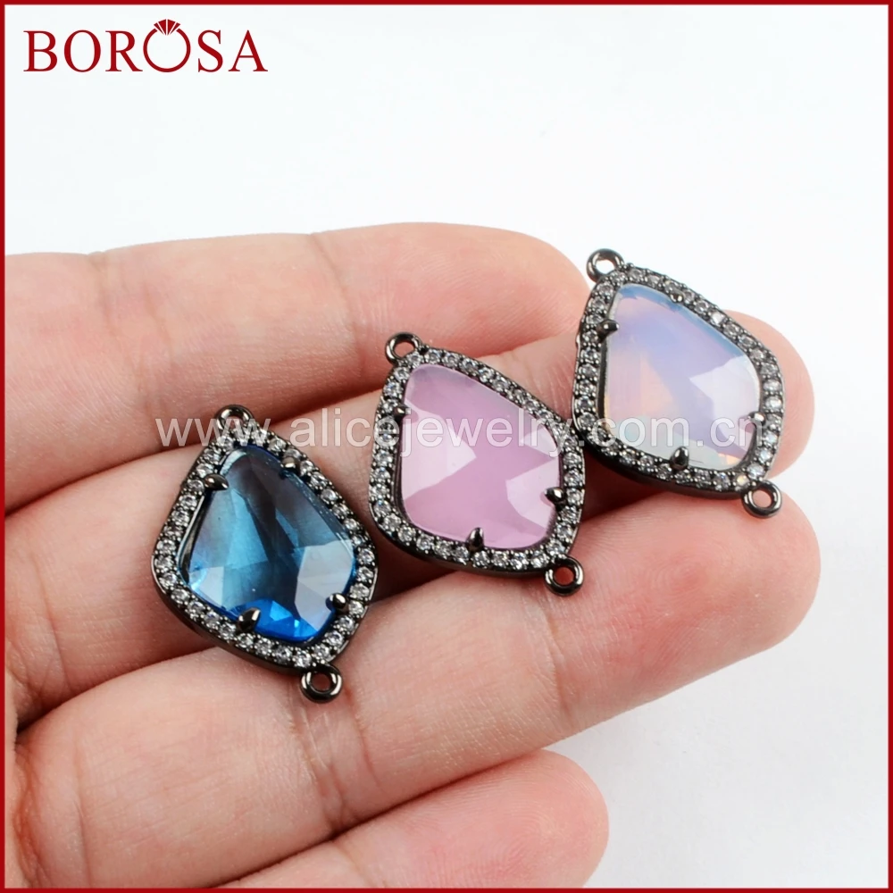BOROSA черный цвет 15 шт Drusy Micro Pave CZ Rhinestone граненые каменные соединители оптовая