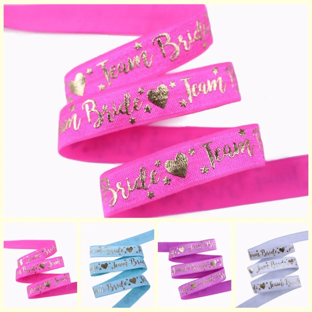 

4 colors 5/8" gold foil FOE text team bride fold over elastic welcome custom printed