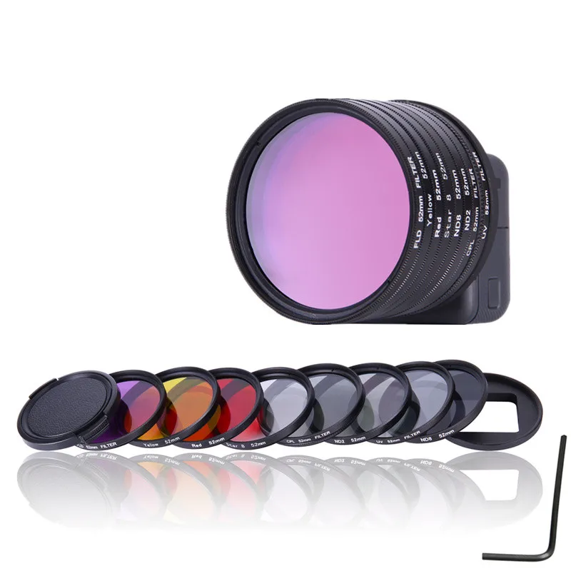 52mm 10in1 52 мм UV CPL ND2 ND8 Star 8 желтый FLD фиолетовый красный фильтр объектива Крышка переходное кольцо для Gopro Hero 5 Go Pro GoPro5 аксессуары для камеры - Цвет: 52mm 10in1