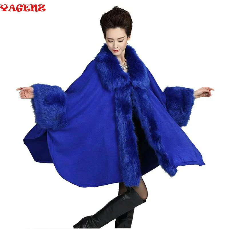 Зимнее длинное модное пальто из искусственного меха накидка вязаная хорошее с