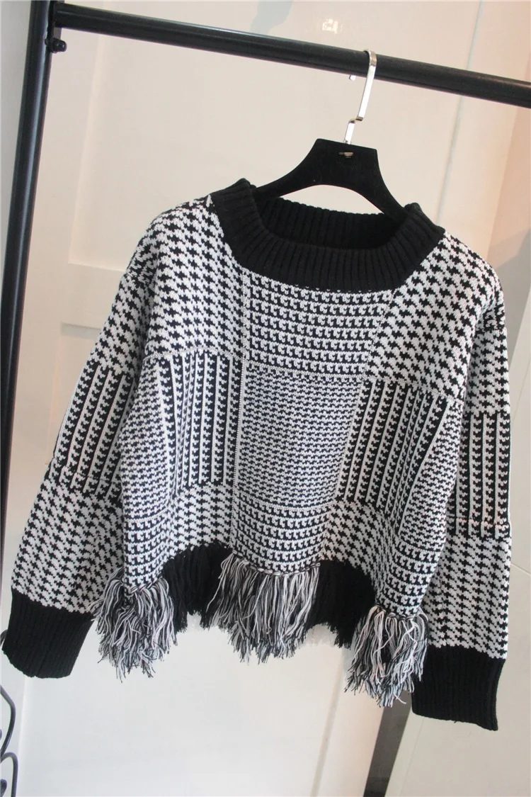 Winter 2018 Women Thick Sweater and Pullover Runway Orange Gray Ladies Fashion Long Sleeve Female Tassel Knitted Jumper Clothing | Женская