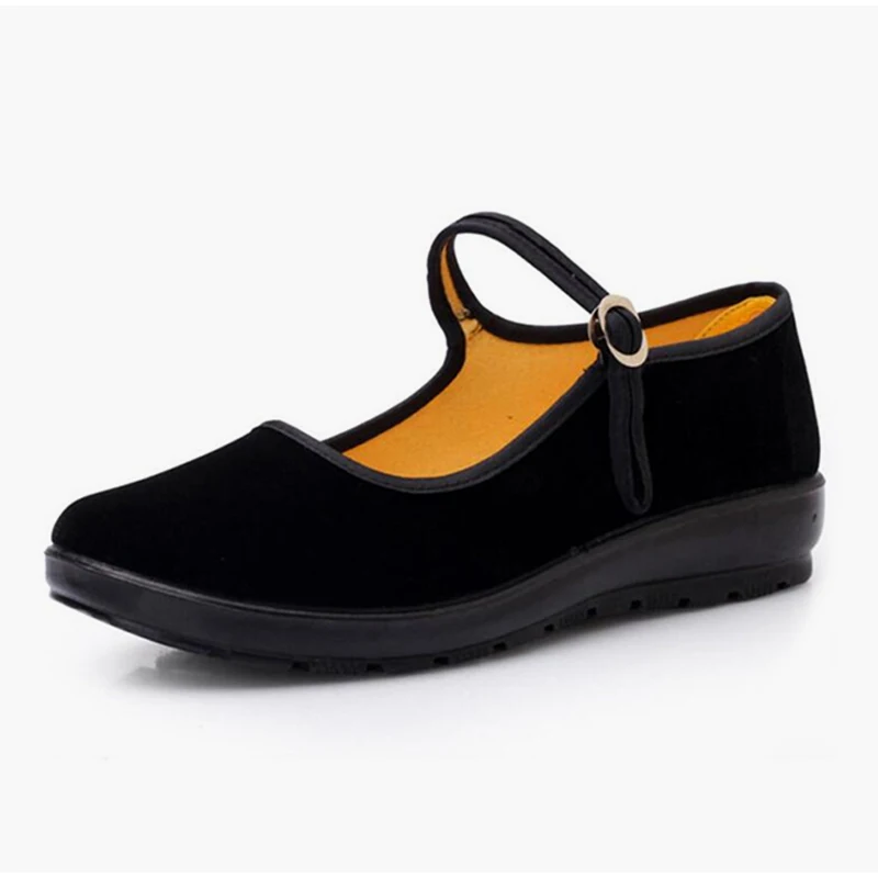 Для женщин ткань Туфли без каблуков SpringLoafers женские Туфли с ремешком и пряжкой черный Мэри Джейн Повседневное для мамы; женская обувь; удобная дышащая обувь