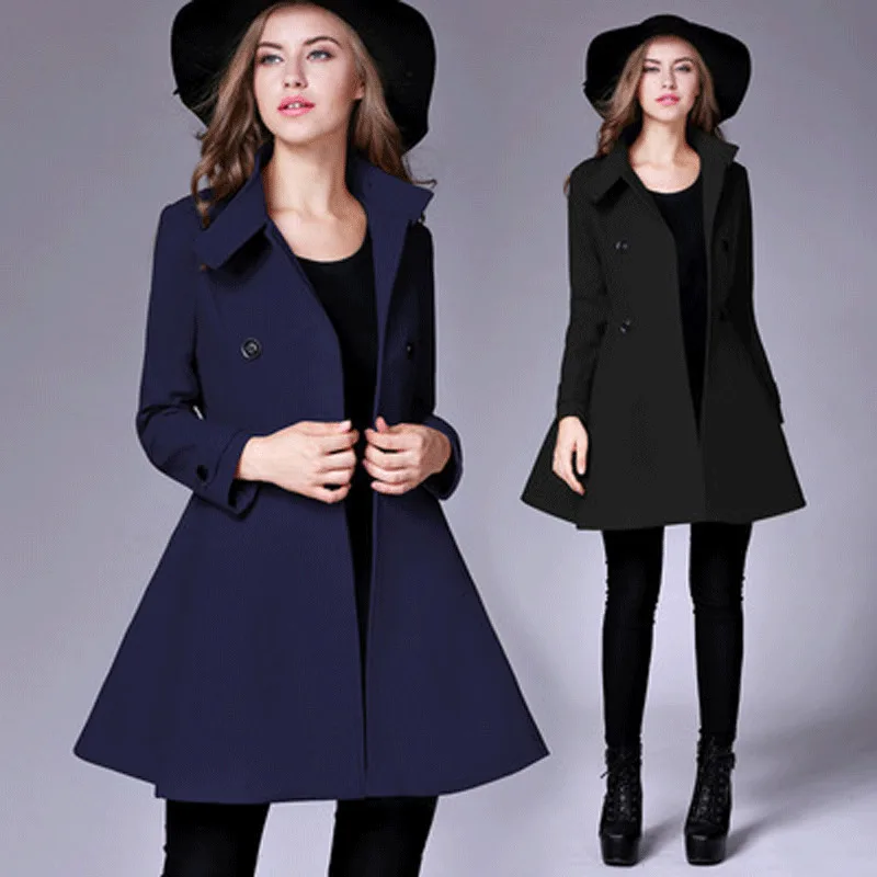 Женское шерстяное пальто повседневное длинное двубортное черного красного