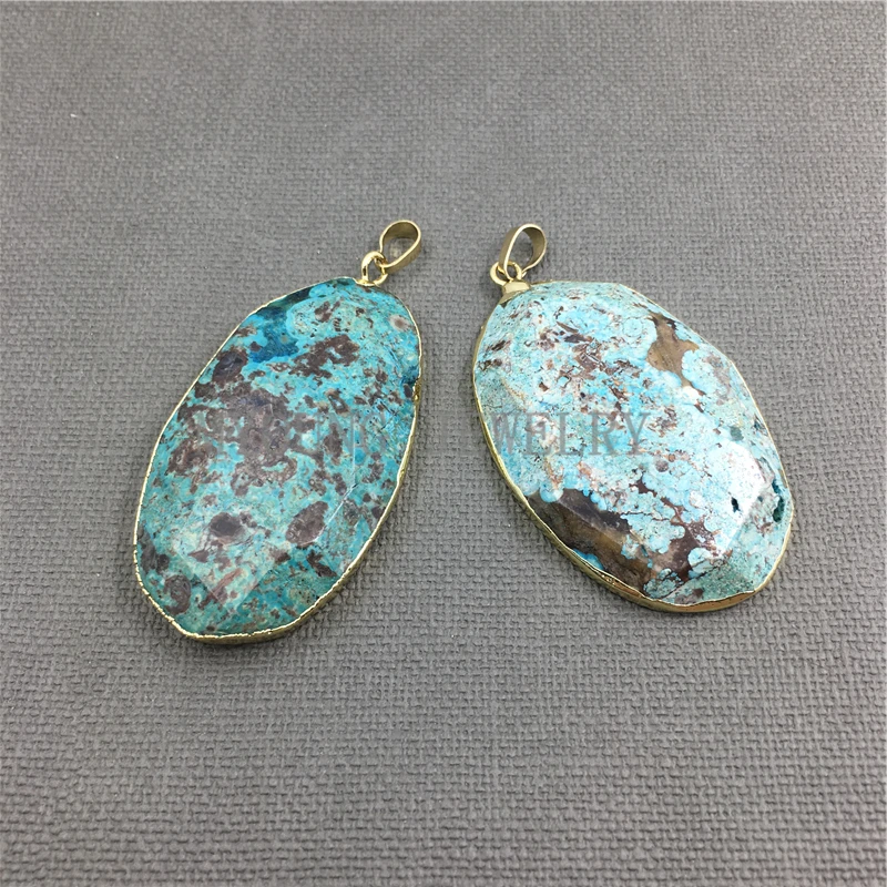 MY1161 овальный граненый океан jaspers ломтик с золотыми гальваническими краями и