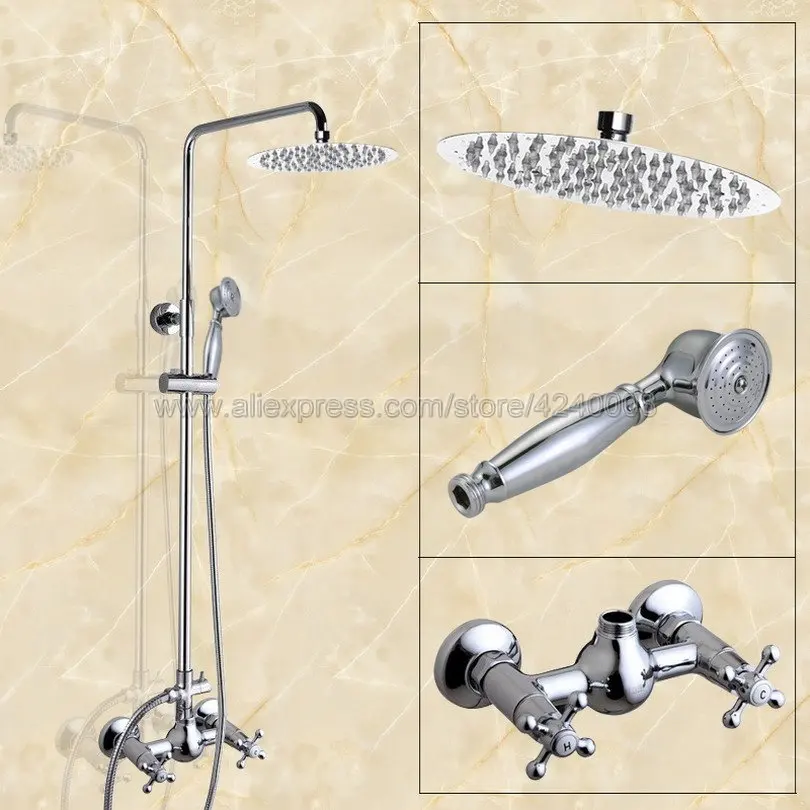 

Luxury Bathroom Shower Faucet Set Double Handle 8 Rain Shower Head and Handshower Bath Shower Sets Kcy306