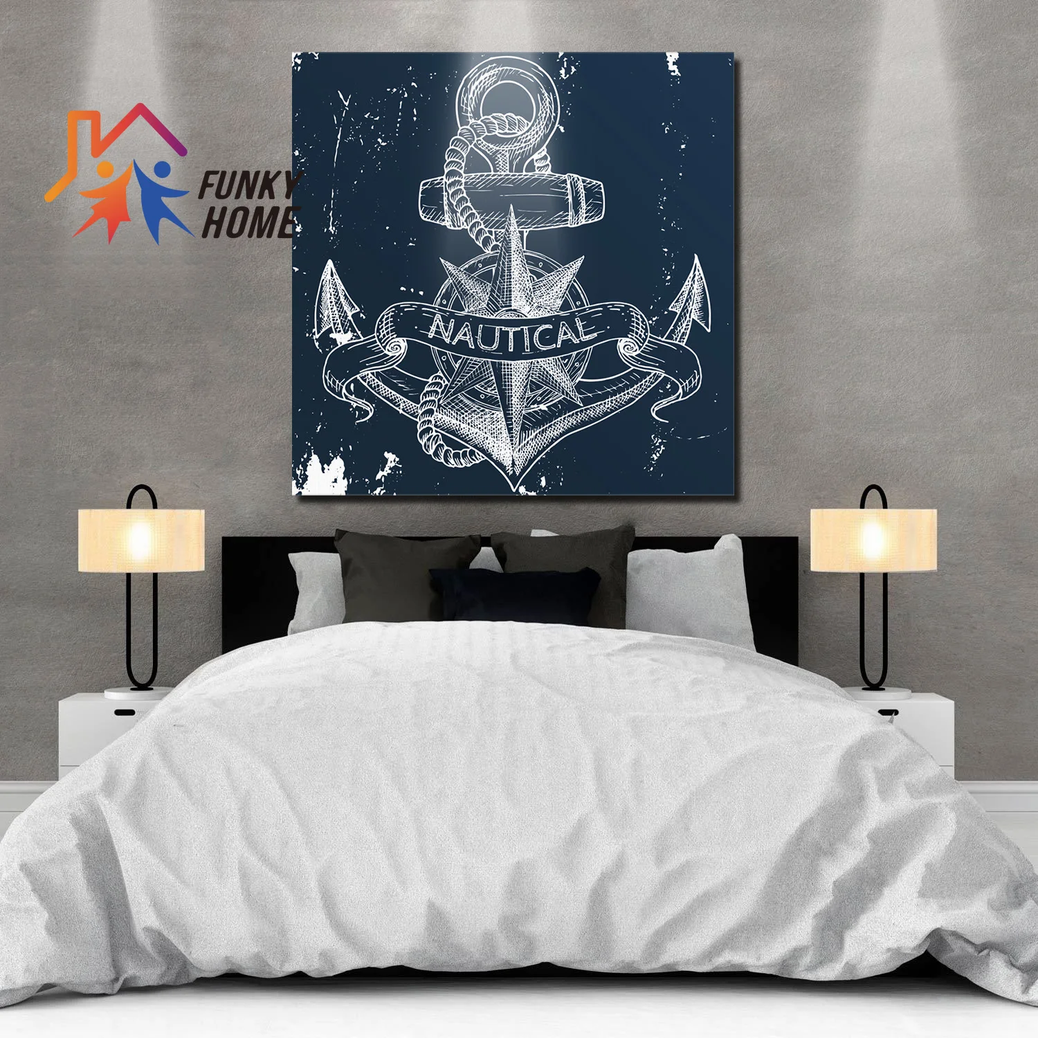 Funkyhome Картина на холсте морской якорь темно-синяя Настенная картина в рамке