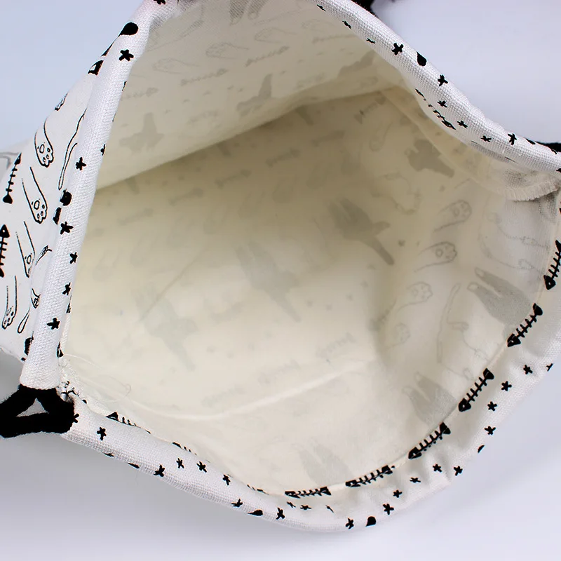 Женские сумки на шнурке холщовый рюкзак с карманом и принтом черно белого кота