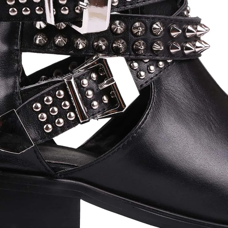 Ботильоны из натуральной кожи на толстом каблуке 4 см женские мотоциклетные