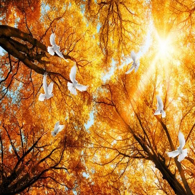 Большие бесшовные 3D обои с мозаикой потолки Зенит стерео солнце желтый клен