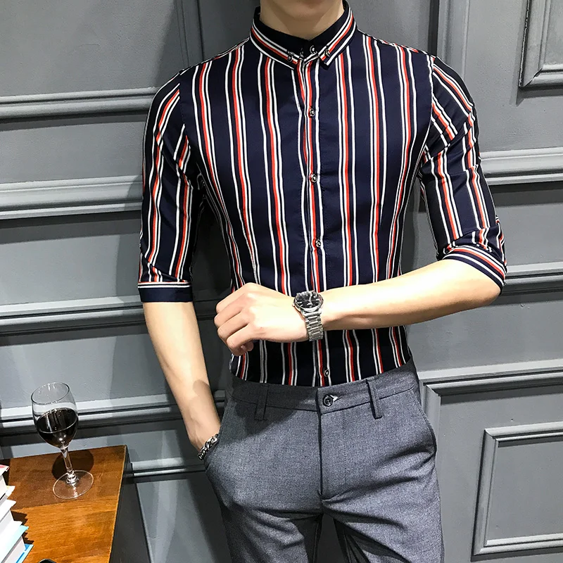 Высококачественная Мужская деловая Повседневная рубашка на пуговицах с