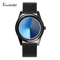 enmex individualization special design wristwatch 3d blue dail creative design stainless steel fashion quartz clock men watch