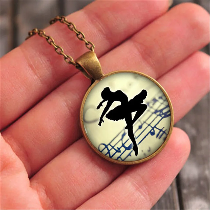 Художественный коллаж балерина стеклянный кабошон ожерелье винтажная бронзовая