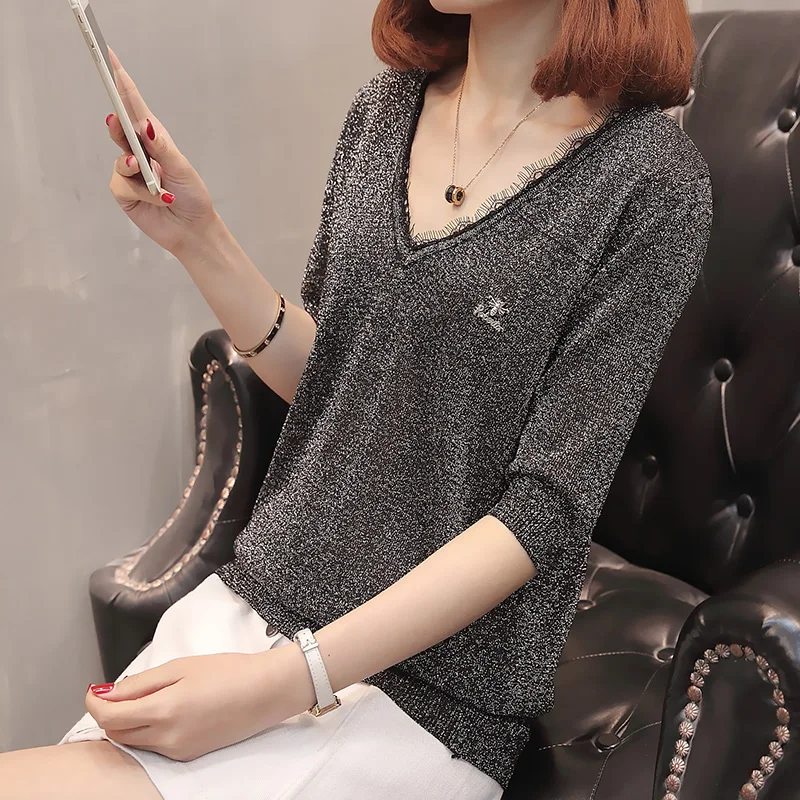 Свитер с коротким рукавом и воротником из серебра 44 комплекта 7362 | Женская одежда