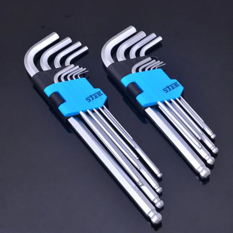 

9pcs 1.5mm - 10mm Hexagon Allen Key Wrench Tools set Matte Chrome Ball End Spanner set Screwdriver Set Tool Kit Herramientas