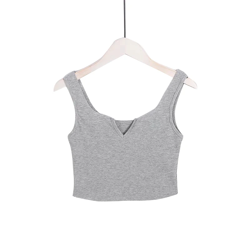 Женский короткий топ без рукавов с v образным вырезом укороченный женский на