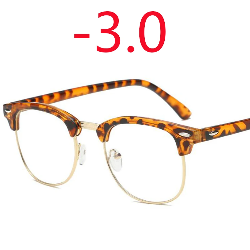 Leopard gold -3.0 Полуоправы студенческие очки для близорукости с градусами женские мужские очки для очков-0,5-1,0-1,5-2,0-2,5-3,0-4,0 до-6,0 - Цвет оправы: Leopard gold -3.0