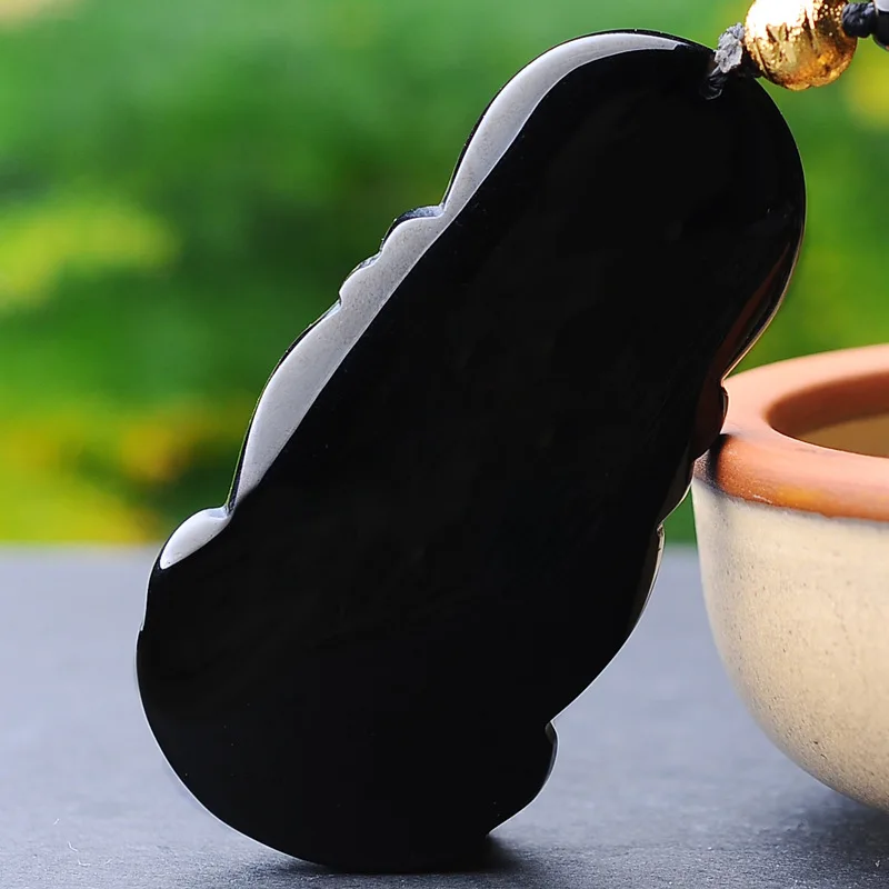 Ожерелье с подвеской AURAREIKI Obsidian Guanyin буддийский амулет Natrual резной кулон ретро