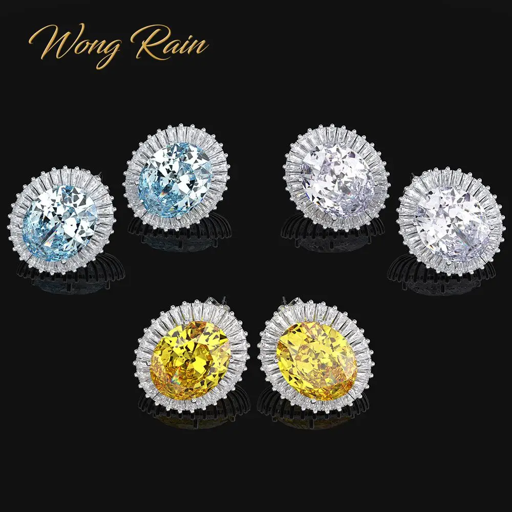 Wong Rain 100% Стерлинговое Серебро 925 пробы овальные серьги из моиссанита с