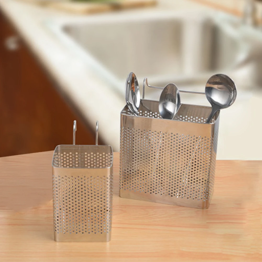 Stainless Steel Shelf Drain Rack Kitchen Utensil Chopsticks Storage Easy Install Organizer Wall Mounted No Drilling Space Saving
