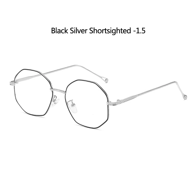 B silver myopia 1.5 Zilead, полигональные металлические очки для близорукости, женские и мужские, прозрачные близорукие очки, близорукие очки с-0.5to-4,0 - Цвет оправы: B silver myopia 1.5