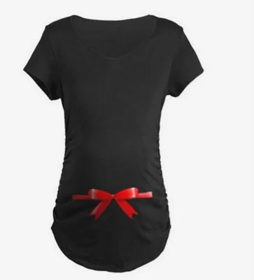Bow Black Tee Для беременных футболки для беременных женская одежда полный Осень Топы Chritstams галстук-бабочка с принтом год футболка Беременность Костюмы - Цвет: Bow Black Tee
