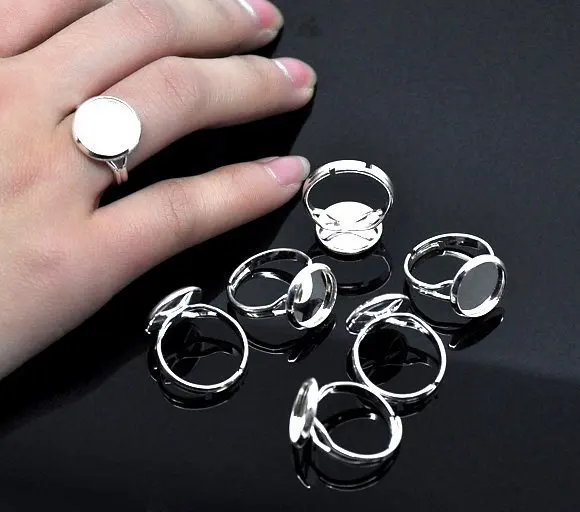 free shipping!!!!! 14mm base silver plated Semi-Precious Gemstone Ring findings