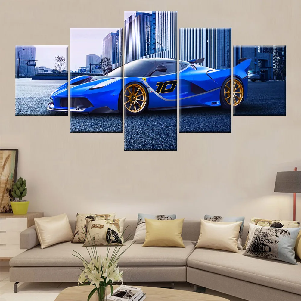 Картина на холсте HD Модульная картина 5 шт. синий роскошный спортивный автомобиль