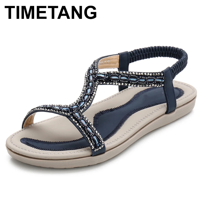 

TIMETANG летние женские сандалии-гладиаторы женские босоножки на плоской подошве; Повседневная обувь в богемном стиле светильник с украшением ...