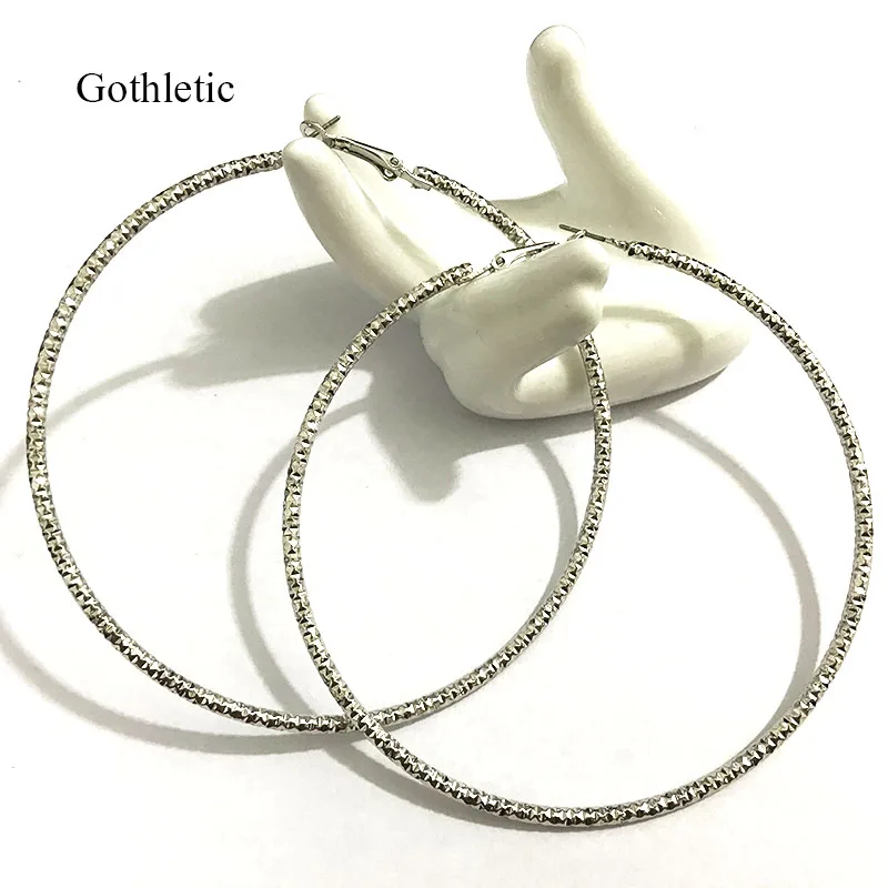 Gothletic золото/родий/розовое золото Цвет смешанные Обруч Набор серег 90 мм Большой текстурированная металлическая круглая серьга круга ювелирных изделий 3 пар/компл