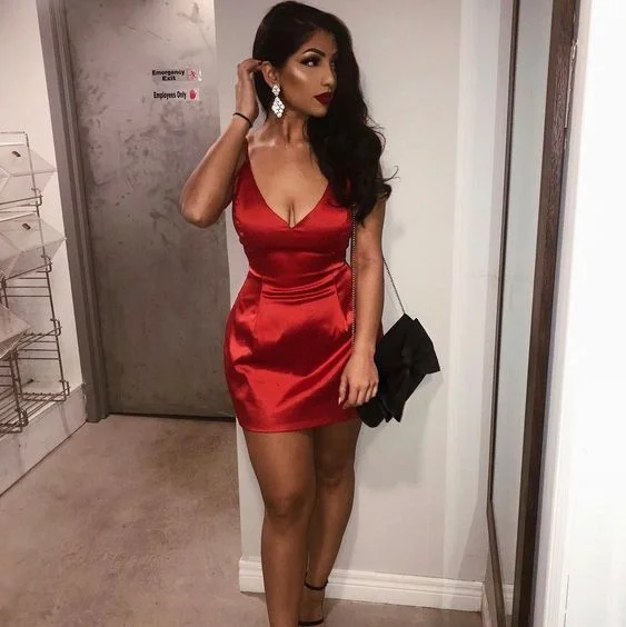 High Quality Celebrity V-Neck A-Line Slip Mini Dress Club Party Bodycon | Женская одежда