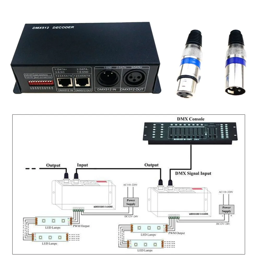 Декодер для светодиодной ленты 4 канала RGB DMX512 1 шт.|dmx512 decoder|dmx 512 decoderled controller |