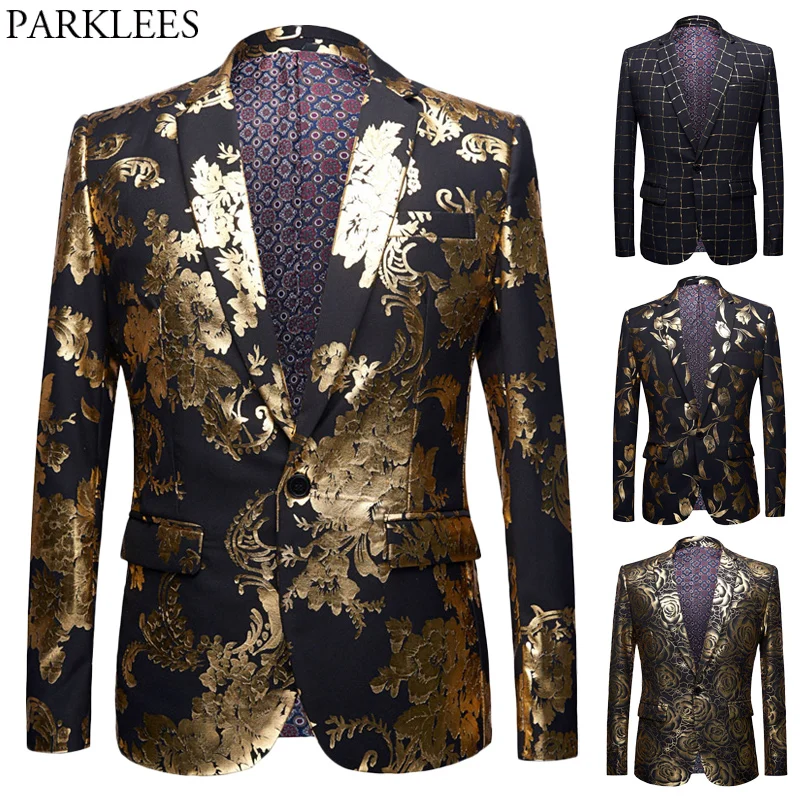 Мужской хипстерский блейзер в стиле стимпанк куртка с золотым цветочным принтом