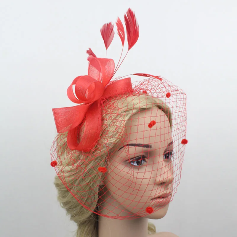Модная женская вуаль аксессуар для волос шляпа с бантом перьями и сетчатыми