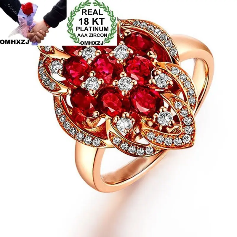 OMHXZJ Wholesale European Fashion Woman Man Party Wedding Gift Oval White Red AAA Zircon 18KT Rose Gold Ring RR574
