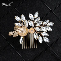 miallo newest fashion gold color flower rhinestone bridal hair comb wedding hair accessories jewelry hair clips headpieces