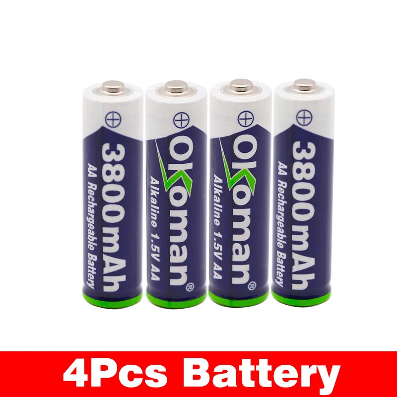 Золотой AA 3800mah 1,5 V Щелочная перезаряжаемая батарея для Светодиодный светильник, электрический игрушечный аккумулятор и четырехслотовое щелочное зарядное устройство - Цвет: Золотой