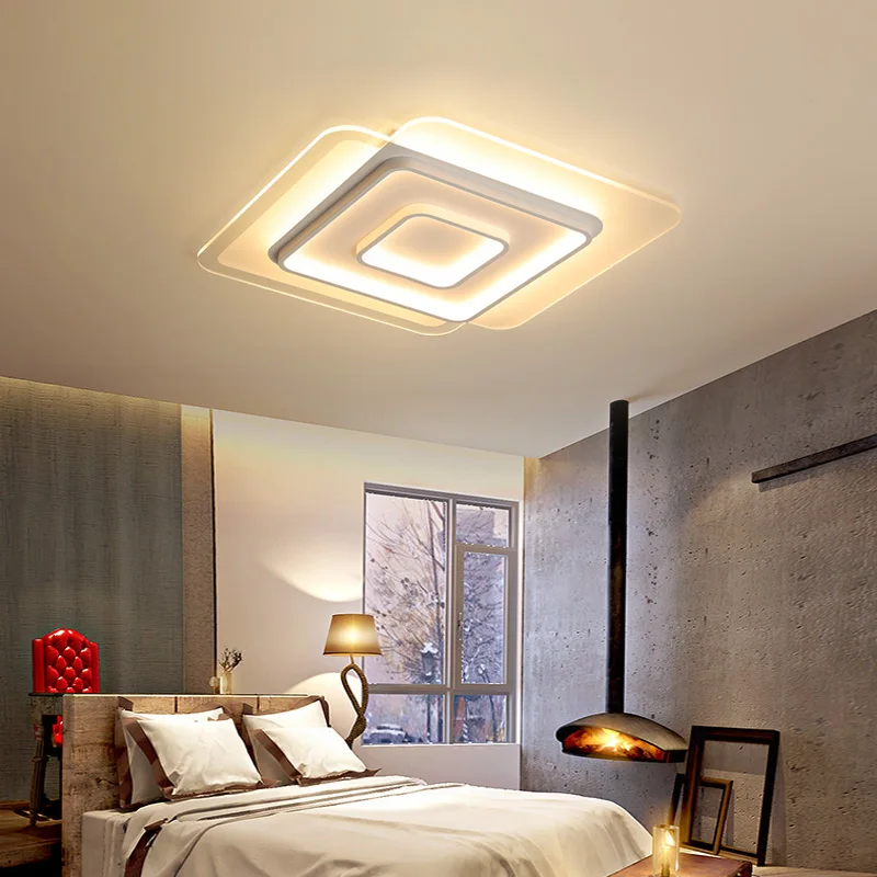 

Square modern LED chandelier living room bedroom study remote control dimmable restaurant aluminum ceiling chandelier lighting